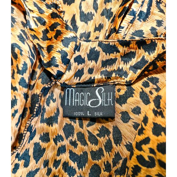 Vintage 90s Y2K Leopard Print Silk Camisole Summer Casual Evening Tank Top Large - Picture 3 of 3